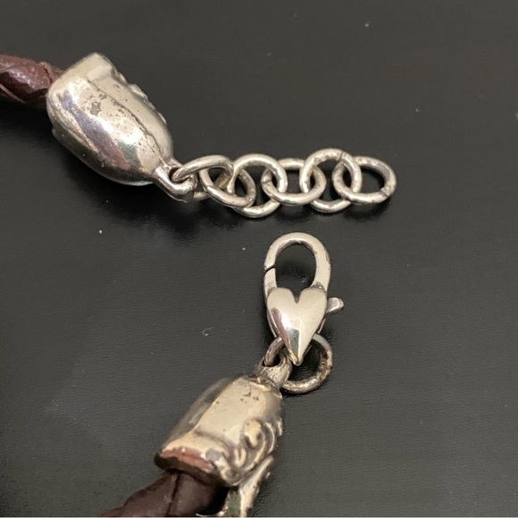 Retired BRIGHTON Cupid’s Bandit Silver Heart Brown Braided Leather Bracelet 26g - Picture 10 of 13